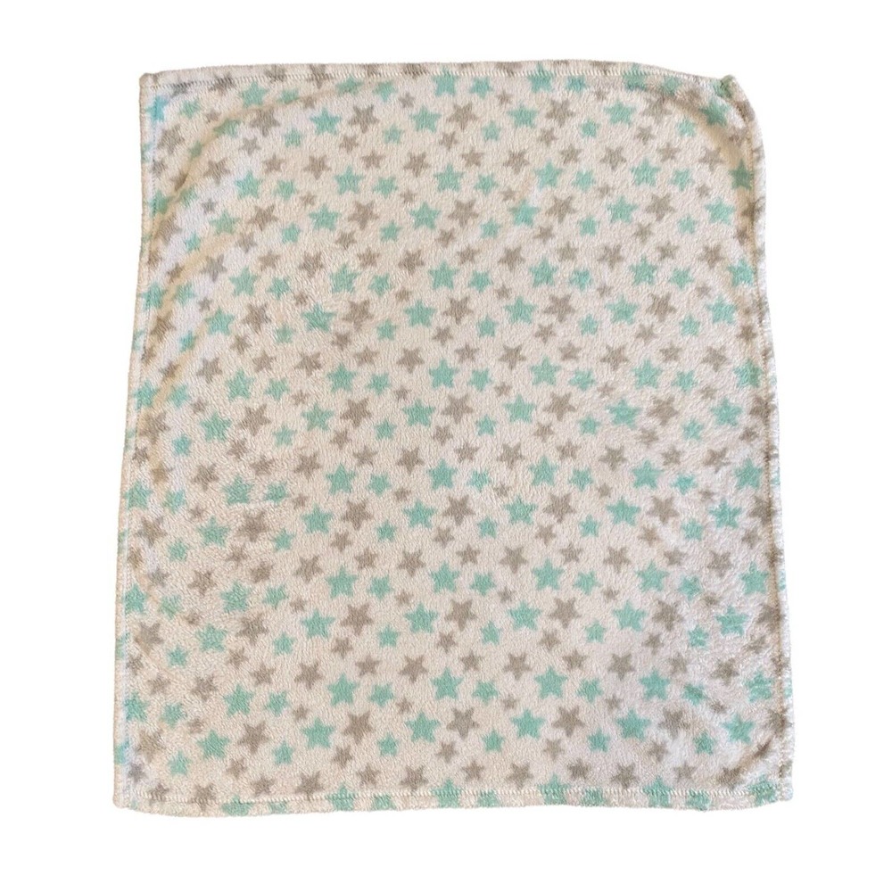 Baby Gear BG Star Blanket White Gray Aqua Teal Blue Fleece Unise Lovey HTF